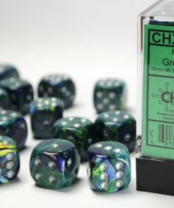 Festive Green/silver 16mm d6 Dice Block (12 dice)
