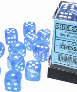 Borealis Sky Blue/white Luminary 16mm d6 Dice Block (12 dice)