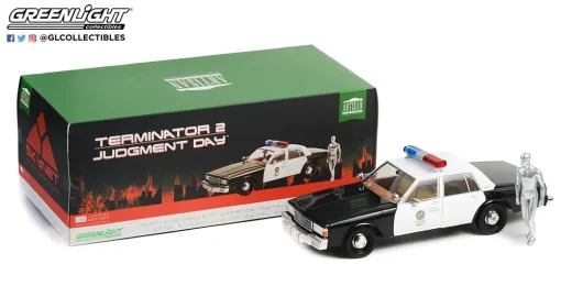 1987 Chevrolet Caprice Metropolitan Police Black and White with T-1000 Liquid Metal Android Diecast Figure