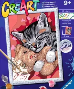 CreArt - Peaceful Kitten w/Glitter - Paint by numbers for kids 9 years up