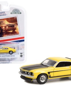 1969 Ford Mustang BOSS 302 Yellow with Black Hood and Stripes USPS by Greenlight