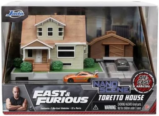 Jada Toys Fast & Furious Nano Hollywood Rides Dom Toretto's House Display Diorama with Two 1.65" Die-cast Cars