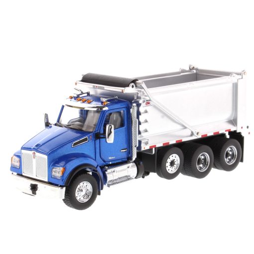 Kenworth T880S SFFA Tandem Axle with Pusher Axle Ox Stampede Dump Truck Blue and Chrome - Image 8