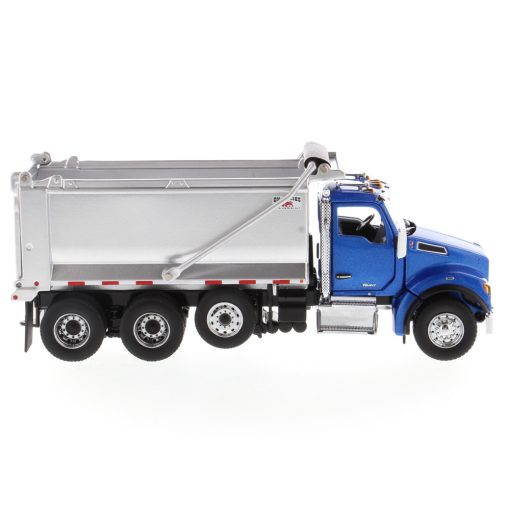 Kenworth T880S SFFA Tandem Axle with Pusher Axle Ox Stampede Dump Truck Blue and Chrome - Image 3