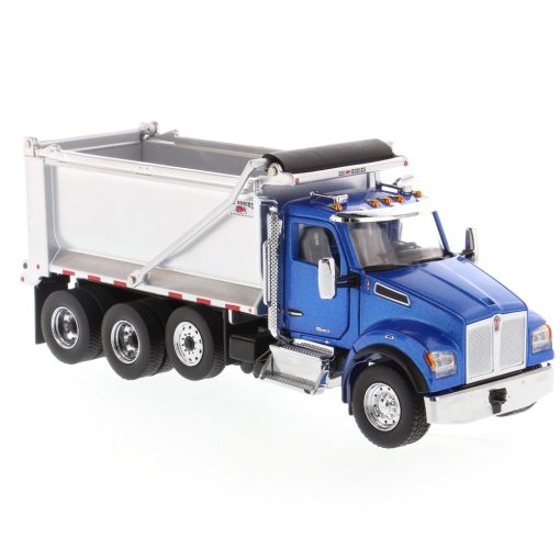 Kenworth T880S SFFA Tandem Axle with Pusher Axle Ox Stampede Dump Truck Blue and Chrome - Image 2