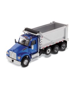 Kenworth T880S SFFA Tandem Axle with Pusher Axle Ox Stampede Dump Truck Blue and Chrome
