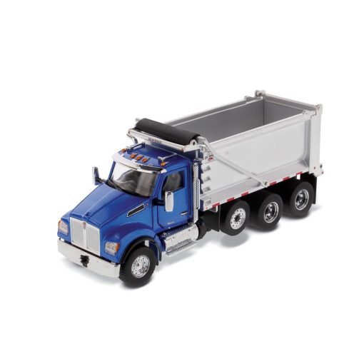 Kenworth T880S SFFA Tandem Axle with Pusher Axle Ox Stampede Dump Truck Blue and Chrome
