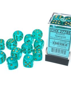 Borealis Teal/gold Luminary 16mm d6 Dice Block (12 dice)