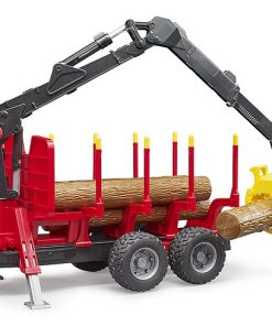 Forestry trailer with loading crane and grab