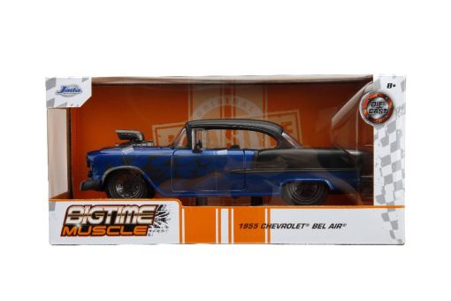Jada 1/24 "BIGTIME Muscle" 1955 Chevy Bel Air - Metallic Blue Primer/Black - Image 2