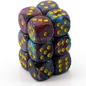 Chessex D&D Dice-16mm Festive Mosaic and Yellow Plastic Polyhedral Dice Set-Dungeons and Dragons Dice Includes 12 Dice – D6