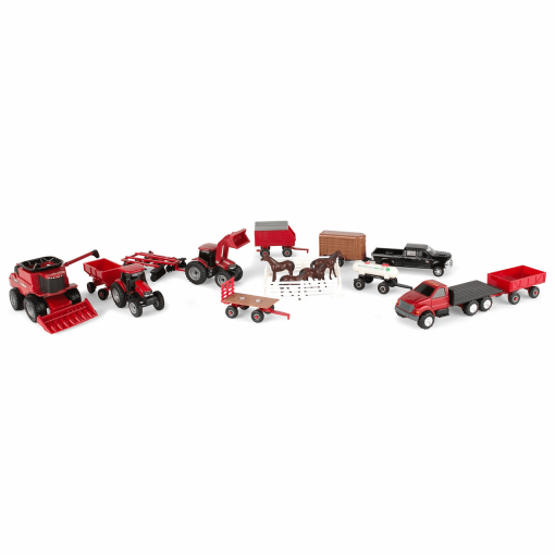 CASE IH 1:64 Scale Farm Toy Playset - 20 Piece Value Set with Tractors, Truck, Combine, Farm Implements, Toy Animals and more
