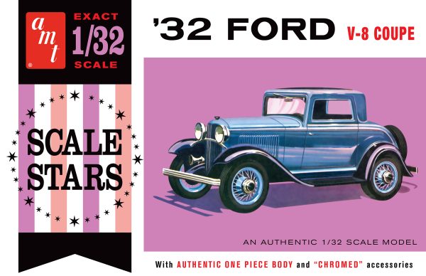 AMT AMT1181 Skill 2 Model Kit 1932 Ford V-8 Coupe Scale Stars 1 by 32 Scale Model