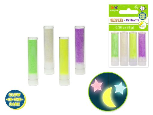 8g Glow-in-the-Dark Glitter Vials 4pc x 2g Asst - Sparkle