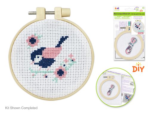 DIY Mini Cross-Stitch Kit - Pink Chickadee