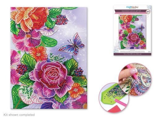 Diamond Painting Art Kit 12"x16" w/Gems+Tool+Tray - Butterfly Floral