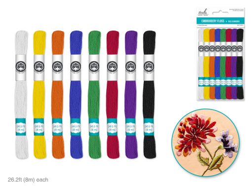Needlecrafters: 8m Cotton Embroidery Floss 8 Hanks Basics Asst