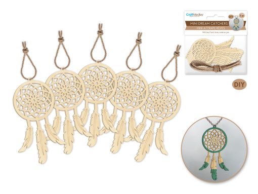 Craftwood: 1.9"x3.5" DIY Mini Dream Catchers x5 w/Jute Cord Laser Cut
