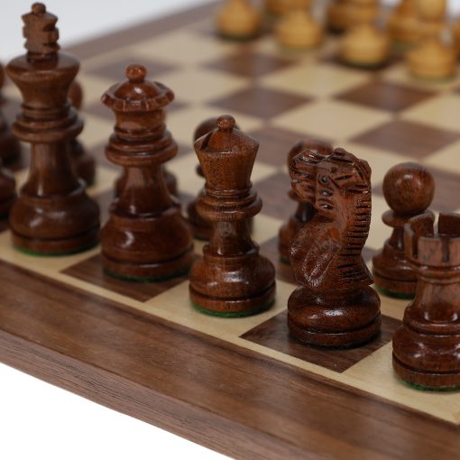 Staunton Chess Set – Weighted Acacia and Boxwood Pieces & Wooden Board 12 in. - Image 3