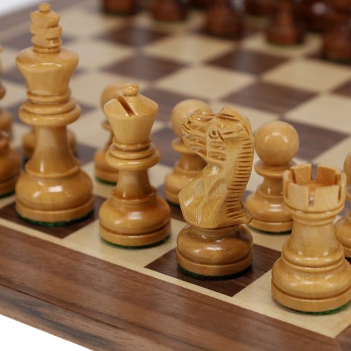 Staunton Chess Set – Weighted Acacia and Boxwood Pieces & Wooden Board 12 in. - Image 4