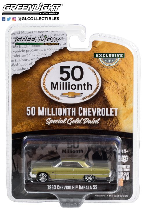 1/64 1963 Chevy Impala SS - 50 Millionth Chevrolet - Special Gold Paint (Hobby Exclusive) - Greenlight Collectibles - Image 2