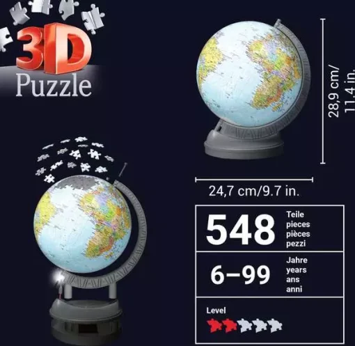 3D Puzzle Ball Globe - Night Stand - 540 Pieces - Image 5