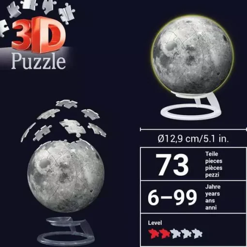 3D Puzzle Ball Glow-in-the-Dark "The Moon" - 72 Pieces - Image 5