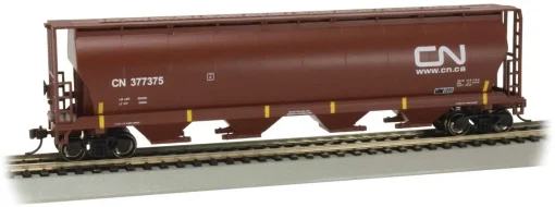 Canadian Cylindrical 4-Bay Grain Hopper - Ready to Run - Silver Series(R) -- Canadian National #377375 (Boxcar Red, CN Noodle)