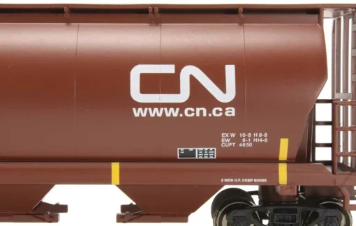 Canadian Cylindrical 4-Bay Grain Hopper - Ready to Run - Silver Series(R) -- Canadian National #377375 (Boxcar Red, CN Noodle) - Image 3