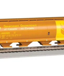 Canadian Cylindrical 4-Bay Grain Hopper - Ready to Run - Silver Series(R) -- Government of Canada (orange, yellow, Large Wheat Sheaf Graphic)