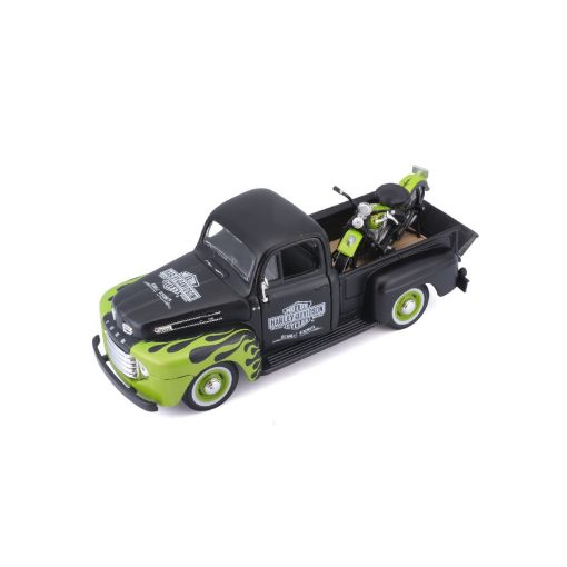 Maisto 1/24 H-D '48 Panhead + '48 Ford F-1 Pickup (Black/Green) - Image 2