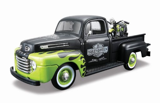Maisto 1/24 H-D '48 Panhead + '48 Ford F-1 Pickup (Black/Green) - Image 3