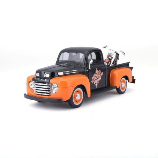 Maisto 1/24 H-D '58 FLH Duo Glide + '48 Ford F-1 (Black/Orange) - Image 2