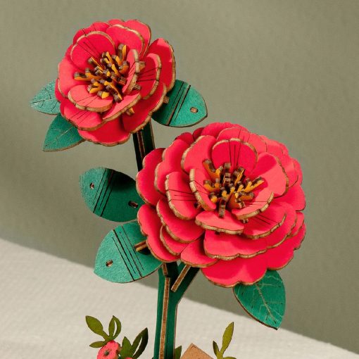 Rowood DIY Red Camellia 3D Wooden Puzzle