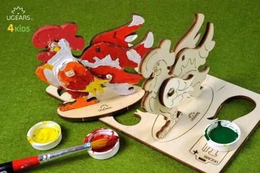 UGears Rooster 3D-puzzle Coloring Model - 8 pieces - Image 3