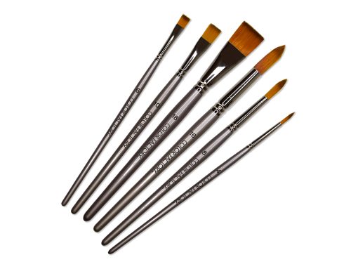 Artist Brush Set: Silver Set x6 Wood Handle/Nylon Hair - Impact - Image 3