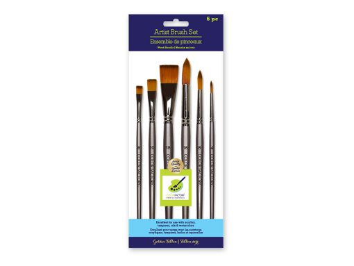 Artist Brush Set: Silver Set x6 Wood Handle/Nylon Hair - Impact - Image 4