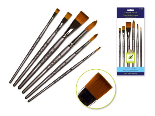 Artist Brush Set: Silver Set x6 Wood Handle/Nylon Hair - Impact