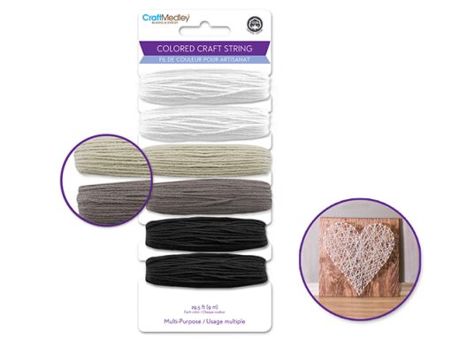 59yds 100% Cotton Colored Craft String 29.5ft/B&W Mix