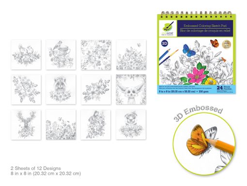 Color Factory: 3D Embossed Coloring Sketch Pad 8"x8" 250gsm 24Sht - Floral Frolic