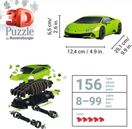 3D Puzzle Car Lamborghini Huracán EVO - green - 108 Pieces - Image 5