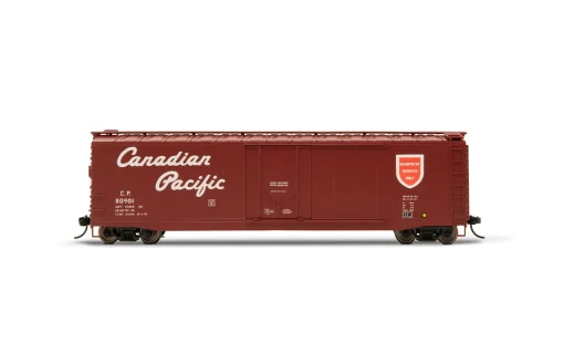 50' Plug-Door Boxcar w/Roofwalk - Canadian Pacific #80901 (Boxcar Red, red, white, Script Lettering, Newsprint) - Ready to Run