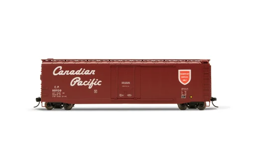 50' Plug-Door Boxcar w/Roofwalk - Canadian Pacific #80920 (Boxcar Red, red, white, Script Lettering, Newsprint) - Ready to Run