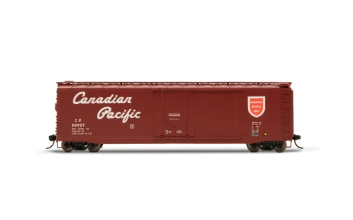 50' Plug-Door Boxcar w/Roofwalk - Canadian Pacific #80927 (Boxcar Red, red, white, Script Lettering, Newsprint) - Ready to Run