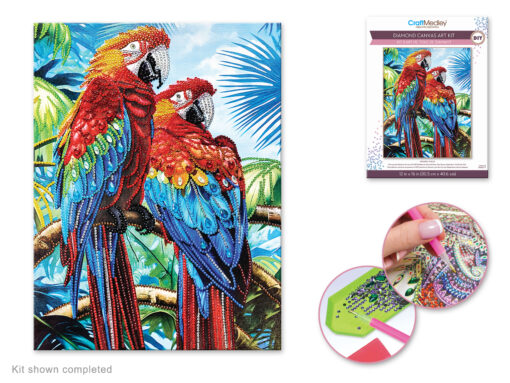 Parrots - Diamond Painting Art Kit - 12"x16" w/Gems+Tool+Tray - Image 2