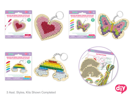 Dainty - DIY Wood Keyring Cross-Stitch Kit Makes 2 Assorted 3 Styles