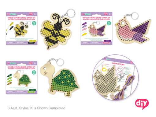 Creature Pals - DIY Wood Keyring Cross-Stitch Kit Makes 2 - Assorted - 3 Styles
