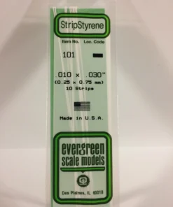 101 - .010" X .030" - OPAQUE WHITE POLYSTYRENE STRIP - 14" - 10 piece