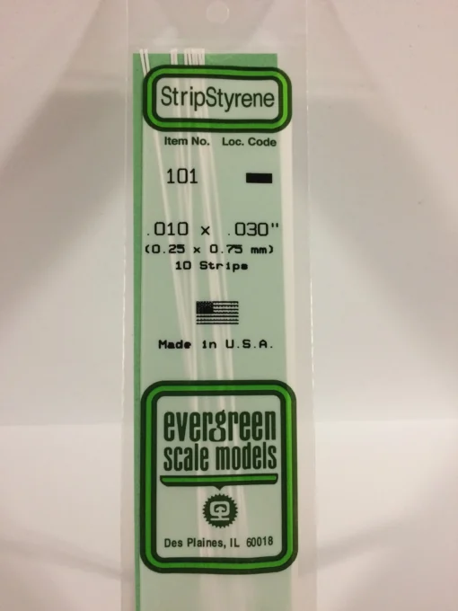 101 - .010" X .030" - OPAQUE WHITE POLYSTYRENE STRIP - 14" - 10 piece