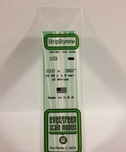 103 - .010" X .060" - OPAQUE WHITE POLYSTYRENE STRIP - 14" - 10 piece
